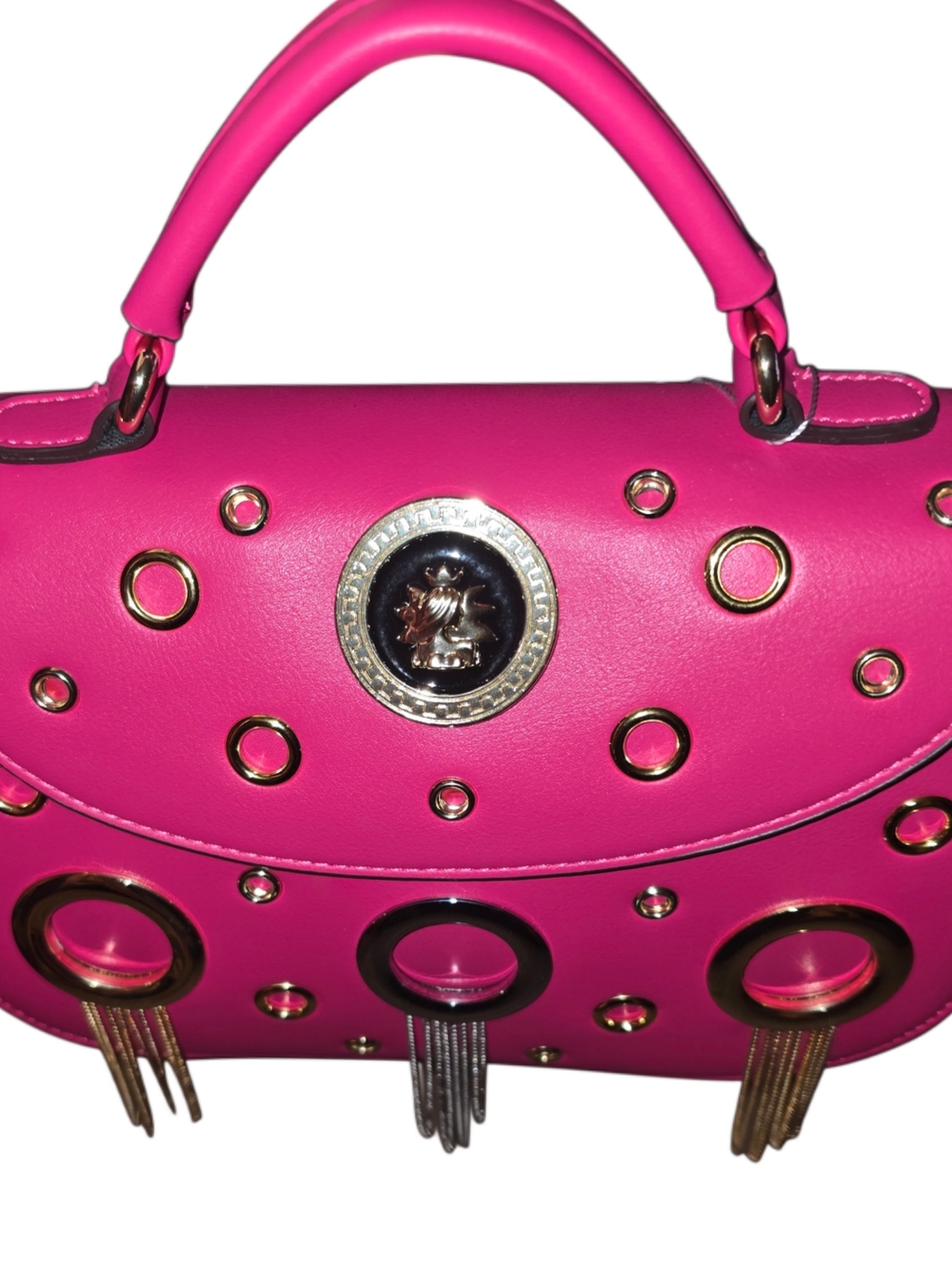 Brand New - Inspired Hot Pink Multi-toned Grommet Satchel w Crossbody Strap